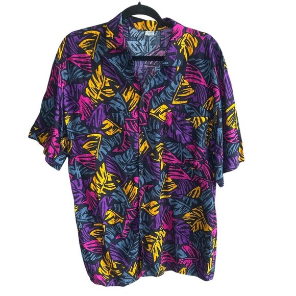 Canbin Vintage 80s 90s Thai Colorful Leap AOP Loop Collar Disco Shirt Size Small - Picture 1 of 6